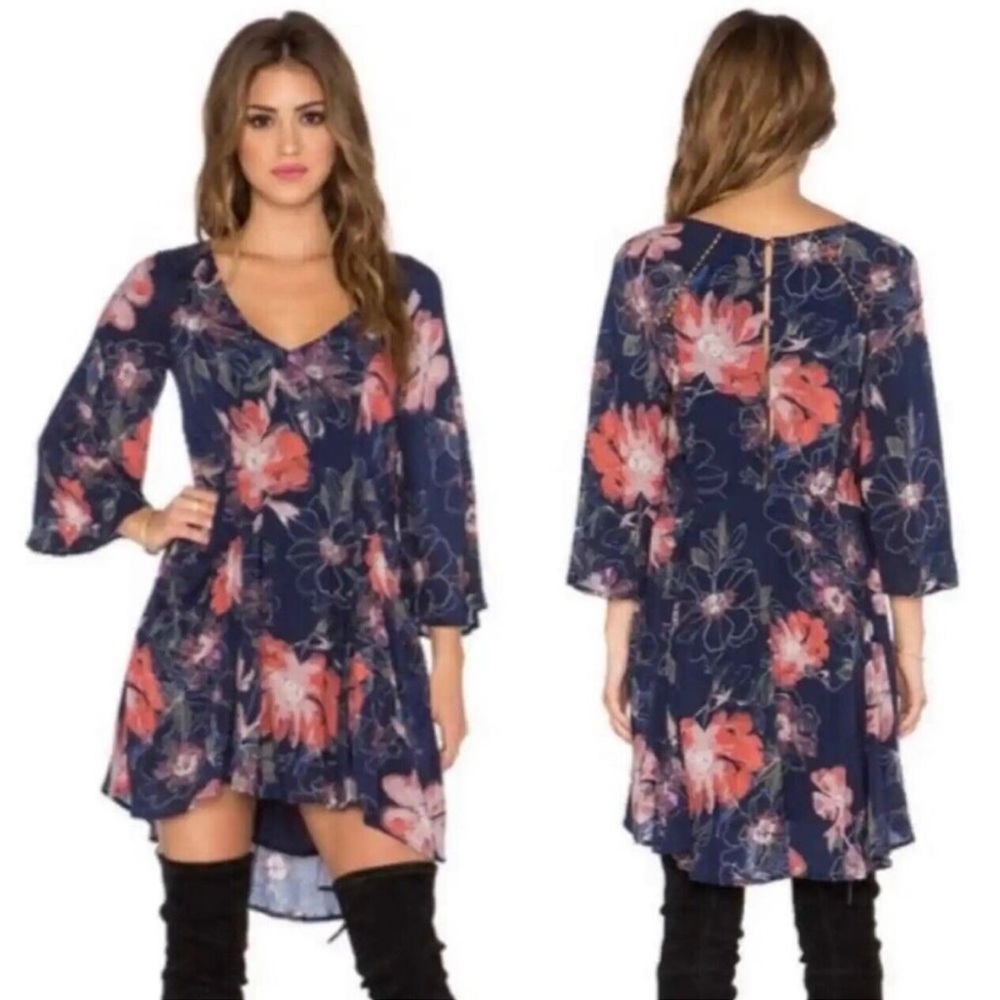 Free People Eyes on You Navy Floral Hi-Low Dress